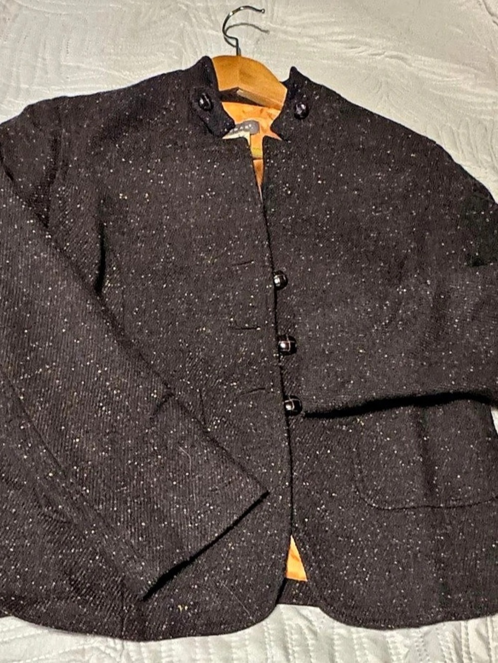 Vintage Kenar Brown Tweed Speckled Blazer Jacket - Orange Silk Lining - Size 6